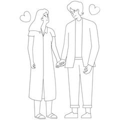 Holding Hands Valentine Outline 2D Illustration