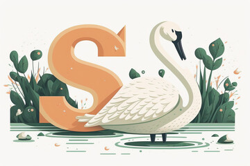 Swan cute caracter and letter S logo. Generative AI ..
