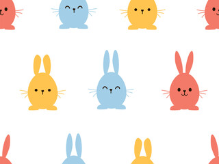Seamless pattern with Easter bunny rabbit cartoons on white background vector illustration. Cute childish print.