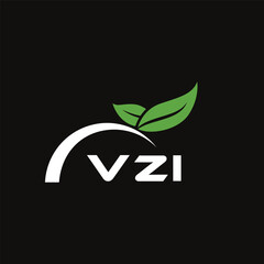 VZI letter nature logo design on black background. VZI creative initials letter leaf logo concept. VZI letter design.