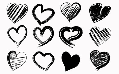 Set of hand drawn heart. Handdrawn rough marker hearts isolated on white background. Vector illustration for your graphic design.