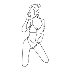 Trendy Line Art Drawing of Woman Body. Female Figure Line Art Vector Illustration for Wall Decor, Spa, T-shirt, Print, Poster. Female Naked Body Creative Drawing in Modern Linear Style