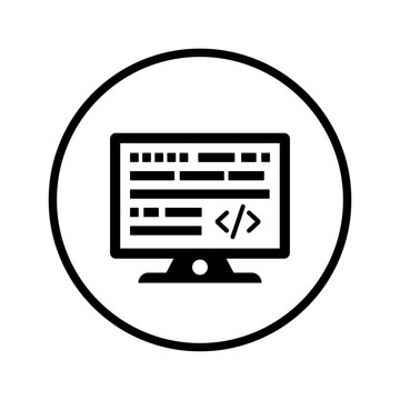 Code, decompile, disintegrated icon. Black vector graphics.