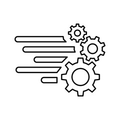 Cogwheel, dynamism, setting outline icon. Line art vector.