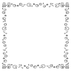 蛙と蓮の葉のフレーム　1色　正方形