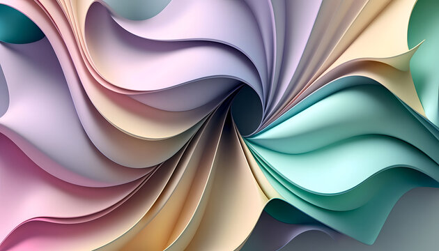 Smooth abstract background with pleats in pastel tones. Delicate folds and subtle hues create a calming atmosphere. Perfect for design, social media, or as desktop wallpaper. Generative AI