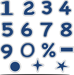 0 - 9 numbers alphabet font blue  white  gray border fonts vector set	