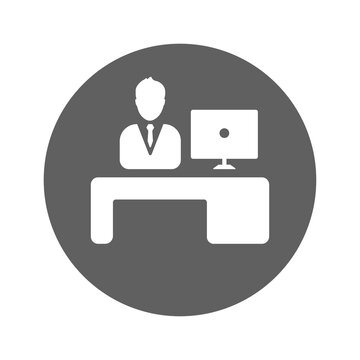 Counter, Desk, People Icon. Gray Vector Graphics.