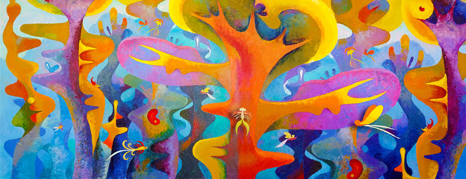 Imagination oil paintings surreal forest fantasy the wonderland landscape.