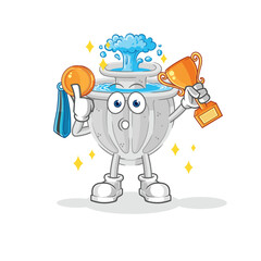 water fountain winner with trophie. cartoon character