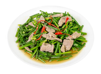 stir-fried pork and garlic chive isolated