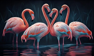 Flamingo is a beautiful bird flamingos on the lake, art illustration painted , generative ai
