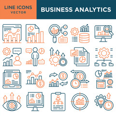Fototapeta na wymiar Business Analytics icons for management, data analytics, productivity, process, planning