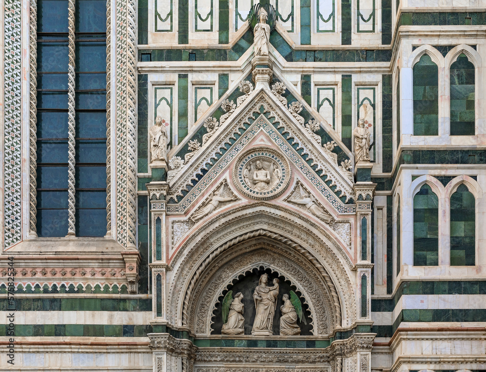 Wall mural ornate marble facade of the famous duomo cathedral in florence, italy