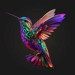 Hummingbird in neon colors. Generative AI.