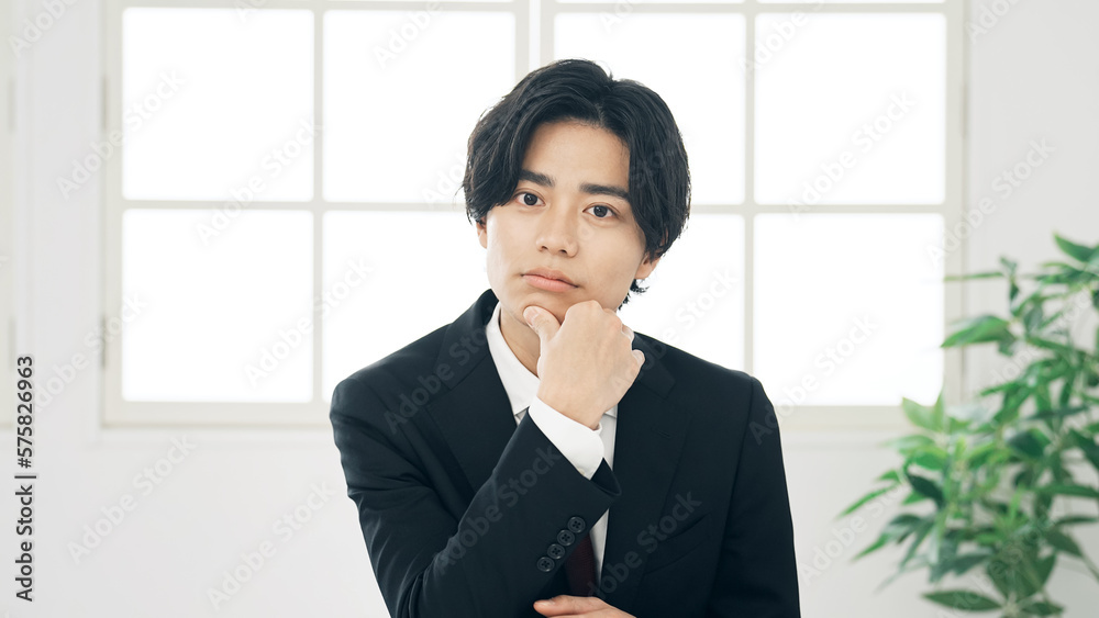 Poster カメラ目線で話を聞くビジネスマン　ビデオ通話　インタビュー