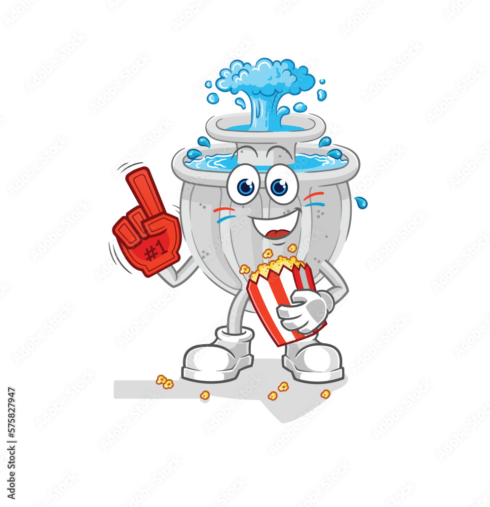 Poster water fountain fan with popcorn illustration. character vector