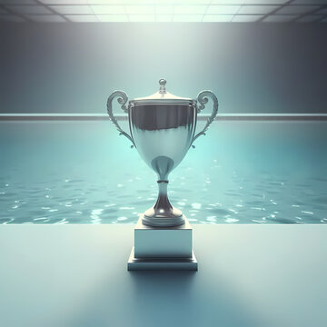 Trophy at Swimming Pool Arena Stadium. Generative AI