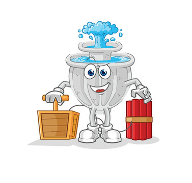 water fountain holding dynamite detonator. cartoon mascot vector