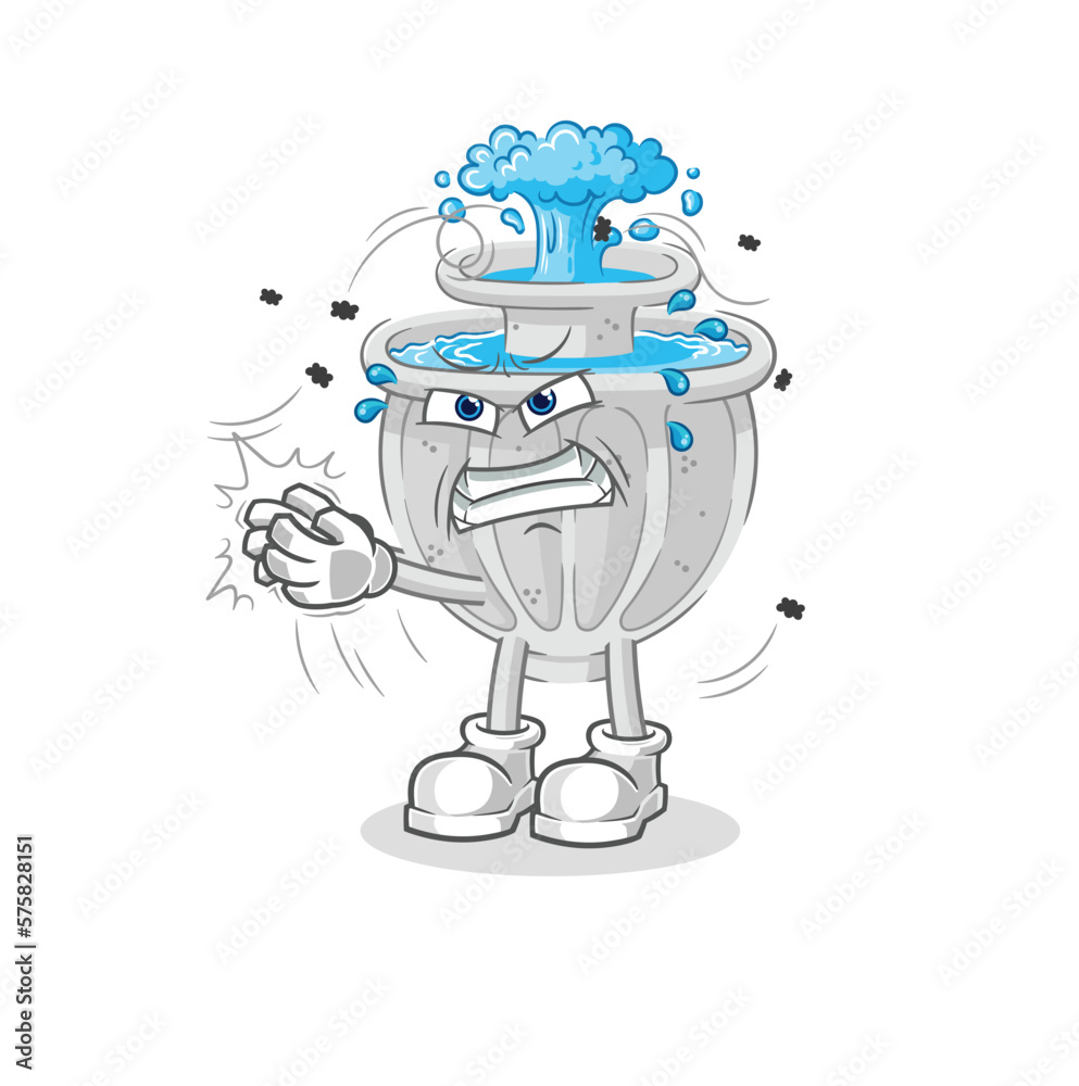 Sticker water fountain swat fly character. cartoon mascot vector