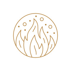 Fire element of nature thin line symbol set. Nature energy abstract golden sign design vector illustration on white background