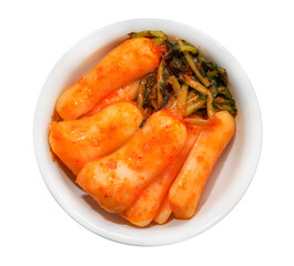 Bachelor kimchi on white background or Radish kimchi with Ponytail radish Korean traditional fermented vegetable a side dish at meals on white PNG File.