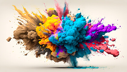 Generative AI illustration of a Creative Art Colorful Liquid Explosion on White Background