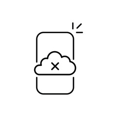cloud disconnect with thin line smartphone icon. linear trend modern software logo graphic stroke design element isolated on white. concept of upload or download trouble or system alert badge
