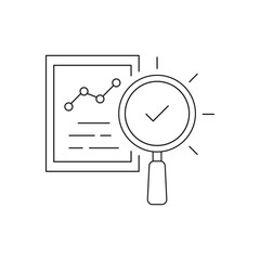 forecasting icon like legal compliance. flat thin stroke trend analitics or assesment logotype graphic design isolated on white. concept of search focus in statement and examine or performance success