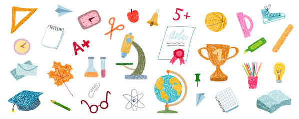 Children's drawing. School icons set