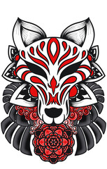 kitsune mask for t-shirts design print with ornament tattoo