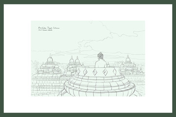 stupa Borobudur hand-drawn sketch, Indonesian historic  Budha temple, eps 10