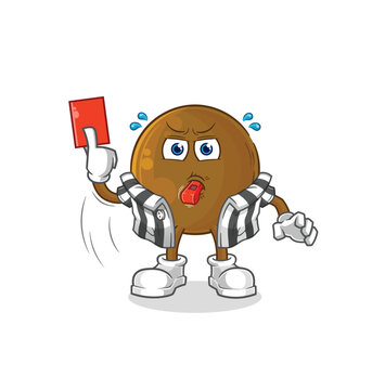 avocado stone referee with red card illustration. character vector