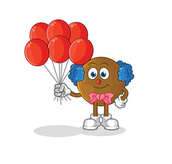 avocado stone clown with balloons vector. cartoon character