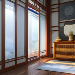Fototapeta premium 9 A room with an Asian or Zen inspired aesthetic 1_SwinIRGenerative AI