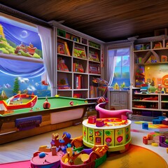 A playroom for the kids with lots of toys and games2, Generative AI