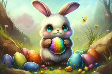 Easter bunny holding a colorful egg
