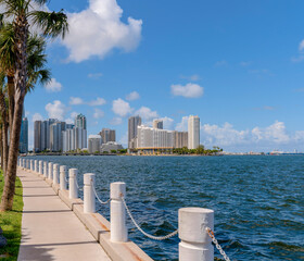 View of Brickell Key artificial island overlooking the Intracoastal Waterway. Modern residential...
