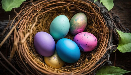 Bird Nest with Colorful Eggs Illustration