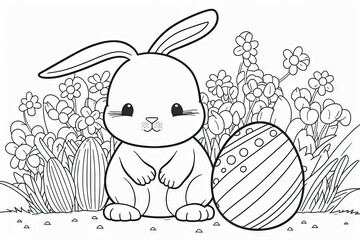 Cute Easter Bunny with an Egg Coloring Book Page