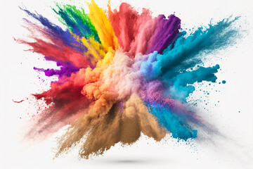 colorful mixed rainbow powder explosion isolated on white background. Generative AI