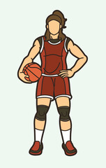 Basketball Female Player Action Cartoon Sport Graphic Vector