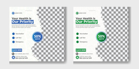 Hospital and healthcare instagram posts collection or square flyer with doctor theme for social media post