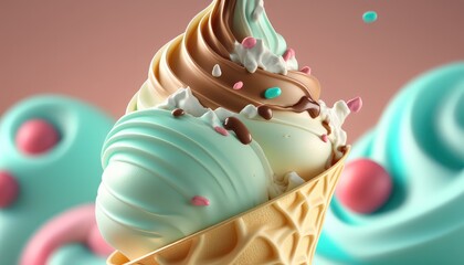Colorful smooth soft ice cream close up. Generative AI