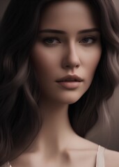 Fototapeta premium Young woman or girl with pretty face in realistic painting style. The portrait is totally fictitious. AI GENERATED PORTRAIT