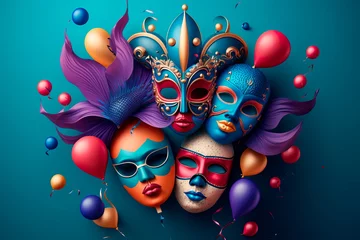 Fototapete Karneval Colorful background carnival festival mask and balloon Generative AI