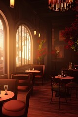 Fototapeta na wymiar Retro romantic restaurant, cafe in a small town.