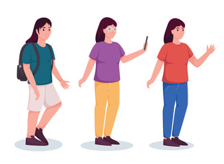 Fototapeta premium set of character woman in casual wear standing vector illustration