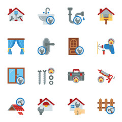 Home repair and renovation flat color icon set.