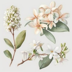 Watercolor Stephanotis Flower Floral Clipart Isolated on White Background